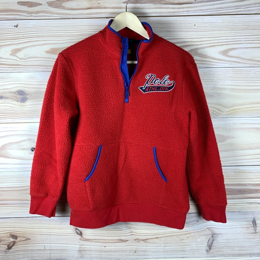 Polo Ralph Lauren Pullover Teen Large 14-16 Retro 1/4 Zip Fleece Red Jacket